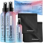 Elite Tech Gear Glasses Cleaner & Screen Cleaner Kit – 3pcs Lens Cleaner Spray (2X 4oz+1oz) with 2pcs Microfiber Glasses Cleaning Cloth – Alcohol Free Eyeglass Cleaner – 5pc Glasses Cleaning Kit