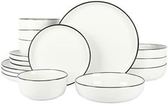 Gibson Home Oslo 16 Piece Porcelain Dinnerware Set,White w/Black Rim Rim, Service for 4 (16pcs)