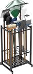 OGFC 98574 Garden Tool/BROOM/MOP Organizer, Yard Tower Rack for Garage Organization and Storage, Tools/Rakes/Brooms, Heavy Duty Steel Garden Tool Stand for Shed, Outdoor, Black