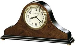 Howard Miller Baxter Tambour Mantel Clock – Burl Wood & Walnut Finish, Arabic Numerals, Brass Accents, Quartz Movement