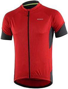 BERGRISAR Maillot básico de ciclismo para hombre, manga corta, para bicicleta de montaña, con bolsillos con cremallera, Rojo -, X-Large