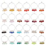 BENECREAT 24PCS Acrylic Wine Glass Charm, Faux Gemstone Beaded Tassel Wine Glass Charm with Brass Wine Glass Charm Ring, For Wedding Receptions, Beach Party Wine Glass Markers