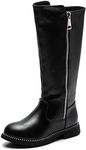 DADAWEN Girls' Zip Leather Riding Boots Black 3 UK