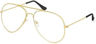 Skeleteen Clear Lens Costume Glasses - 70's Style Aviator Gold Wire Rimmed Clear Sunglasses For Adults And Kids