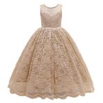 Glamulice Flower Girls Dresses Rose Gold Lace Backless Vintage 10 Junior Girl Bridesmaid Wedding Formal Birthday Party Pageant Gown Golden Christmas Daddy Daughter Dance Dress Evening Maxi Graduation