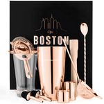 Andrew James Boston Cocktail Shaker Set | 10 Cocktail Accessories Including Muddler Jigger Hawthorne Strainer and Twisted Bar Spoon | Gift Box … (Rose Gold)