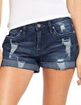 luvamia Women's High Waisted Casual Ripped Denim Jeans Shorts Folded Hem Stretchy Jeans Short Salsa Shaker Size X-Large