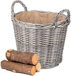 Wrenbury Wicker Log Basket Large 38cm - Lined Log Baskets for Wood Burner Indoor - Round Willow Basket for Logs - Grey Fire Wood Basket for Fireplace