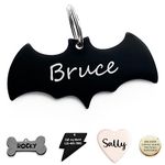 316 Surgical Grade Stainless Steel Cat Dog ID Tag for Sports Outdoor Collar Name Accessories Pet Nameplate Personalized Fun Shapes Bat Black and Silver