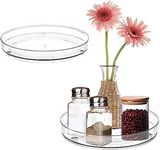 Lazy Susan - 2 Pack Round Plastic Clear Rotating Turntable Organization & Storage Container Bins for Cabinet, Pantry, Fridge, Kitchen 9 Inch &10 Inch
