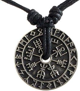 CCBFY Nordic Coin Amulet Vegvísir Odin Triple Horn Triquetra Valknut All in One Pewter Pendant Necklace