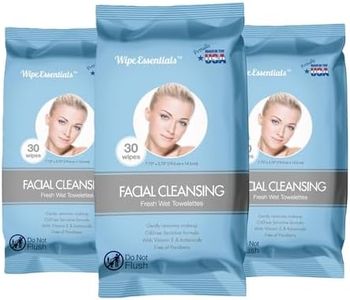 WipEssentials Facial Cleansing Wet Wipes - Travel Makeup Remover Wipes, Oil-free, Non-Greasy Wet Wipes, 3-Pack (30 Wipes Each)