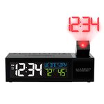 La Crosse Technology 616-1950-INT Pop-Up Bar Projection Alarm Clock with USB Charging Port Black