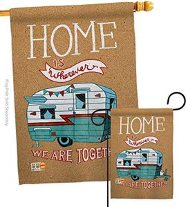 Breeze Decor Camping Home is Wherever Camper Garden House Flags Set Outdoor Rustic RV Trailer Adventure Camp Site Campfire Small Decorative Gift Yard Banner Double-Sided Made in USA 28 X 40