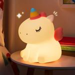 Night Light for Kids Bedroom, 3 Lightness Auto-Off LED Rechargeable Silicone Squishy Tap Control Beside Lamp，Nursery Animal Light for Baby, Toddler, Girls and Boys