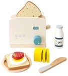 PairPear Pop up Toaster Play Kitchen Playset - Wooden Toy Food 11 Accessories for Kids