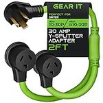 GearIT 3 Prong Dryer Y- Splitter 30 Amp NEMA 10-30P to (2) NEMA 10-30R Receptacle - STW 10AWG 3C Power Cord Adapter for Multiple Outlet Dryer Outlet and EV Charger - 2.2 Feet