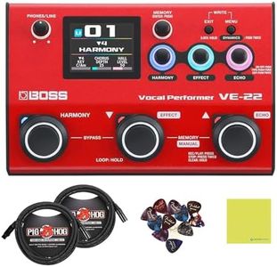 Boss VE-22 Vocal Performer Bundle w/ 2-Pack Pig Hog PHM10 8mm Mic Cable, 12-Pack Guitar Pick and Liquid Audio Polishing Cloth