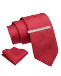 Axlon Red Self Tie For Men – Formal Ties Set With Pocket Square & Tie Pin Clip For Mens, Silk Neckties Gift Sets For Men’s (AXNW55)