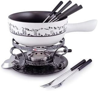 Swissmar Heidi Cheese Fondue Set - 2.8 QT / 2.65 L - Ceramic Fondue Pot with Rechaud, Fondue Burner, 6 Forks & Recipe Card - Ideal for Melting Cheese, Chocolate & Caramel - White