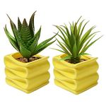 MyGift® Set of 2 Modern Decorative Folded Design Small Ceramic Plant Pot/Flower Planter - Yellow