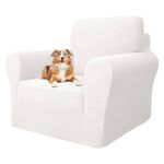 MAXIJIN Super Stretch Chair Covers for Living Room, 1-Piece Universal Chair Slipcover with Arms Jacquard Spandex Chair Protector Dogs Pet Friendly Sofa Couch Armchair Cover (1 Seater, White)