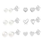 Small Stud Earrings For Women, 925 Sterling Silver Stud Earrings Set Small Pearl Stud Earrings Heart Stud Earrings Multipack Sterling Silver Earrings Mini Sleeper Cartilage Studs Set for Women