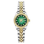 Szaikyri Classic Watch for Women with Solid Stainless Steel Band Ladies Dress Watch Womens Calendar Watch (Gold Green)