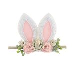 KIDOCHEESE Bunny Headband Bunny Rose Ears Easter Headbands Baby Girls Flower Crown Spring Bunny Headbands (C)