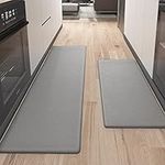 Color G 2 Piece Kitchen Mats Set, Anti Fatigue Standing Area Rugs Waterproof Leather, Non-slip, Oil Resistant Floor Mats for Office (44 x 75 cm + 44 x 150 cm, Grey)