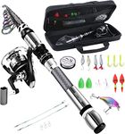 BNTTEAM Portable Fishing Spinning Rod and Reel Combo set Carbon Fiber Fluorescent Rod Tip, with Fishing Lures Line Carrier Bag Kits for Travel Surf Saltwater Freshwater