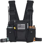 MANGEMA Radio Shoulder Holster Chest Harness Holder Vest Rig for Universal Two Way Radio Chest Front Pack Pouch Walkie Talkie Case with Front Pouches for Kenwood Retevis Baofeng UV5R F8HP UV82, Black