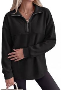 ANRABESS Sweatshirts for Womens Loose Fit Quarter Zip Pullover,Black,L