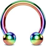 FIFTH CUE Titanium IP Over 316L Surgical Steel Circular Horseshoe Barbells (Rainbow | 6GA | 9/16"-14mm w/8mm Balls)