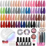 VANREESA 60 PCS Gel Nail Kit with 48W U V Lamp 36 Colours All Seasons Gel Nail Polish Set with Lamp Starter Kit Pink Red Brown Gel Polish Set with Base and Top Coat Nail Salon Set Gifts for Women