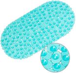 WELTRXE Pebbles Bath Mat Oval Non-Slip Bathtub Mat with Suction Cups, Drain Holes for Bathroom Showers, Tub, Machine Washable, BPA, Latex Free Safe Shower Mats, 27 x 14 Inch, Teal