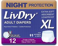 Adult Diapers | X-Large Protective Incontinence Underwear | Super Absorbent 12 Count Pack | Overnight | Unisex | LivDry