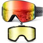 Odoland Ski Goggles Set with Detachable Lens, Frameless Interchangeable Lens, Anti-Fog 100% UV Protection Snow Goggles for Men and Women, Helmet Compatible - Black Frame Blaze Lens vlt 25%