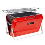 George Foreman Portable Charcoal BBQ, On-The-Go Toolbox, Portable, Sturdy Foldable Legs, Convenient Handle, Lightweight, Camping, Red, Charcoal Barbecue, GFPTBBQ1005R