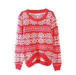 Gaorui Women Jumper Pullover Retro Geometric Tribal Pattern Knitted Sweater Thick Coat Red…