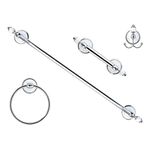 MODONA Four Piece Bathroom Accessories Set, Includes 24” Towel Bar, Robe Hook, Towel Ring, and Toilet Paper Holder – White Porcelain & Chrome - Arora Series - 5 Year Warrantee