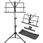 IRONTREE Music Stand - 2 in 1 Dual-Use Desktop Book Stand Folding Music Holder Portable and Lightweight with Music Sheet Clip Holder & Carrying Bag Suitable for Instrumental Performance (Black)