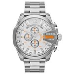 Diesel Watch for Men Mega Chief, Quartz Chronograph Movement, 59 mm Silver Stainless Steel Case with a Stainless Steel Strap, DZ4328