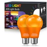 Orange Light Bulbs [2 Pack] A19 Halloween Light Bulbs LED Orange Bulb Outdoor 9W (60 Watt Equivalent) - E26 Colored Light Bulb for Porch Light Christmas Party Home Holiday Decorative Illumination