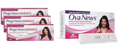 Prega News Advance Test Kit | Rapid Single Step Pregnancy Test Kit Device | 99% Accurate Results in 3 Mins | Pack of 3 and Ova News - Ovulation Detection Kit from Prega News |