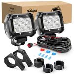 Nilight ZH060 2PCS 4 Inch 18W Flood LED Light Mounting Bracket Horizontal Bar Tube Clamp with Off Road Wiring Harness-2 Leads, 2 Years Warranty