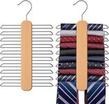 ROLLYWARE ® Wood Tie Hanger, Rust Resistant Wooden Necktie Organizer with 20 Swivel Hooks, 360 Degree Rotation, Space Saving, Ideal for Closet Storage (1, Natural Wood)