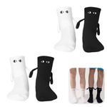 LPMXYW 2 Pairs Magnetic Socks Socks Hand In Hand Socks Friendship Socks Special Gifts for Women Men Holding Hands Socks Magnetic Socks Hold Hands Funny Socks Magnet Socks Novelty Socks(Black,White)