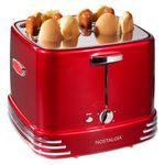 Nostalgia 4 Slot Bun Mini Tongs, Hot Dog Toaster Works with Chicken, Turkey, Veggie Links, Sausages and Brats, Retro Red, Aluminum