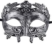 KEFAN Greek Roman Masquerade Mask for Men Venetian Mardi Gras Halloween Wedding Ball Mask (Silver Black)